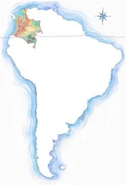 Highly detailed hand-drawn map of colombia within the outline of south americ Illustrazione stock