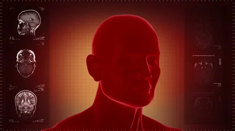 Highly detailed head scan. Loopable. Red background. Stock Footage 59582947
