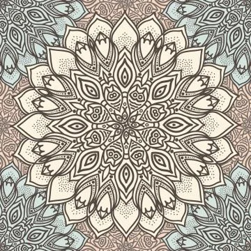 Highly detailed mandala seamless pattern in a pastel tones. Ethnic motive. Stock-Illustration