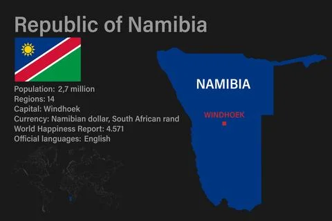 Highly detailed Namibia map with flag, capital and small map of the world Stock Illustration