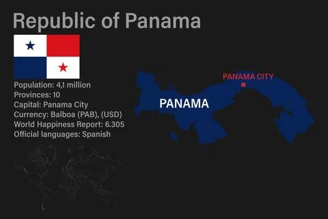 Highly detailed Panama map with flag, capital and small map of the world Stock Illustration