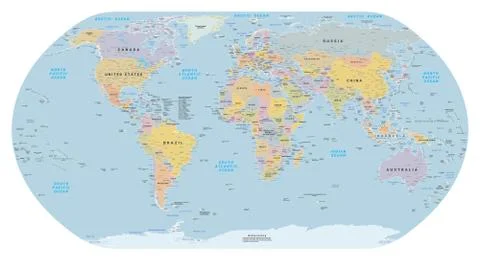 Highly detailed political World map. EPS 10 vector Stock Illustration
