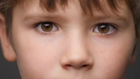 Highly Detailed Portrait of Caucasian Boy. Beautiful Child Looking at the Camera Stock Footage 141052182