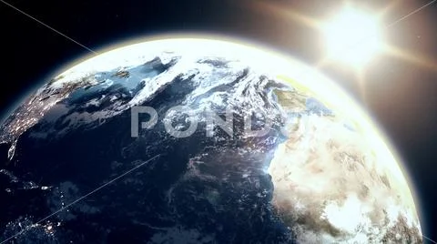 Highly detailed realistic epic sunrise over planet Earth 3D illustration Stock Illustration