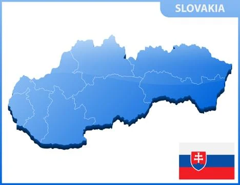 Highly detailed three dimensional map of Slovakia with regions border Stock Illustration