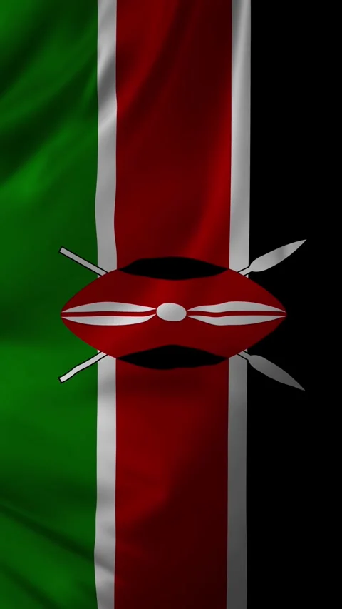 Highly Detailed Vertical National Flag Of Kenya - Wavy Kenya Flag. Stock Footage 342278664
