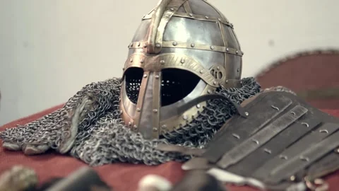 A highly detailed view of medieval ornaments. Featuring antique style, knives Stock Footage 320146314