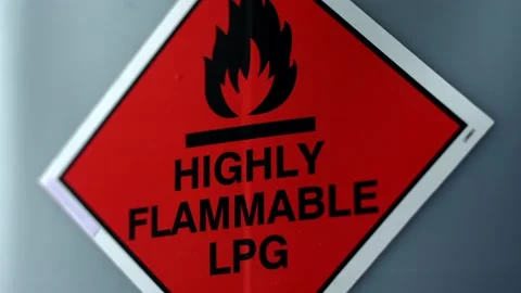 Highly Flammable LPG Warning Sign On Container Stock Footage 196283244