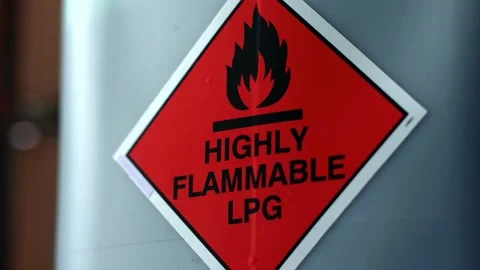 Highly Flammable LPG Warning Sign On Container Stock Footage 196283245