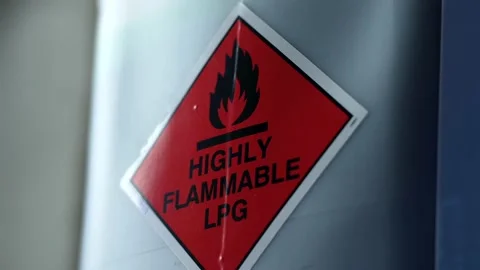 Highly Flammable LPG Warning Sign On Container Stock Footage 196283258