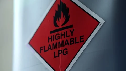 Highly Flammable LPG Warning Sign On Container Stock Footage 196285820