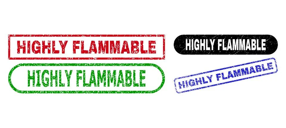 HIGHLY FLAMMABLE Rectangle Seals with Unclean Surface Stock Illustration