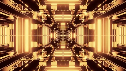 Highly immersive and reflective computerized animation of golden space Video stock 130168825