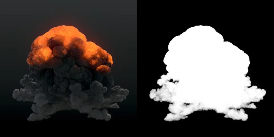 Highly realistic fire explosion with dark smoke and alpha matte. 3d rendering Stock Illustration