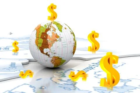 Highly render earth and dollar sign in color background Stock Illustration