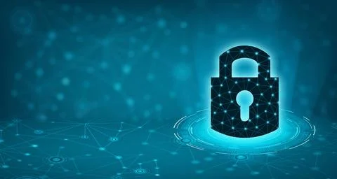 Highly secure IT device protection shield. blue background Illustrazione stock