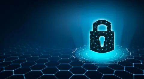 Highly secure IT device protection shield. blue background Stock Illustration