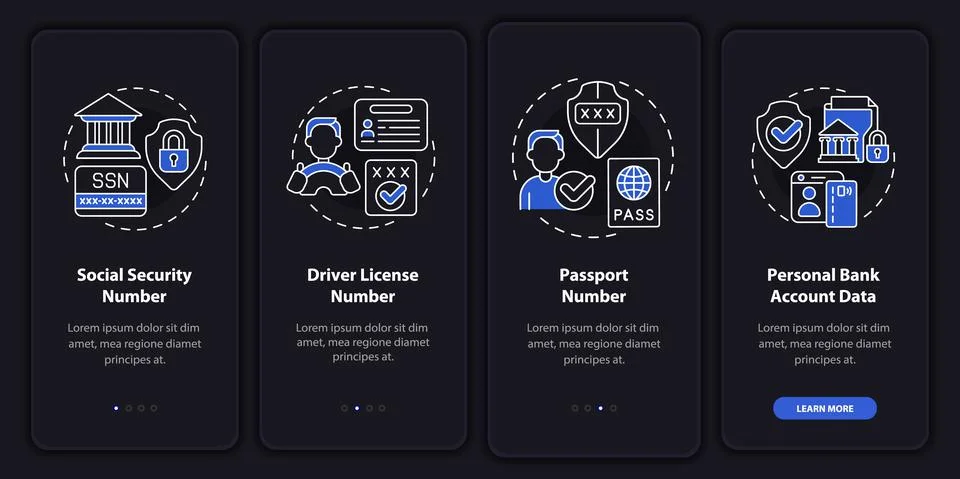 Highly sensitive data night mode onboarding mobile app screen Illustrazione stock