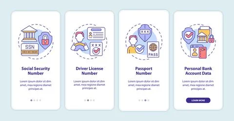 Highly sensitive data onboarding mobile app screen Stock Illustration