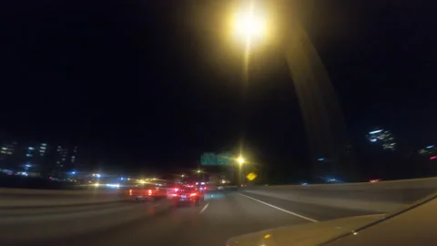 Highly stylized glowing Hyperlapse Driving on Highway at night in New York City Stock Footage 142907949