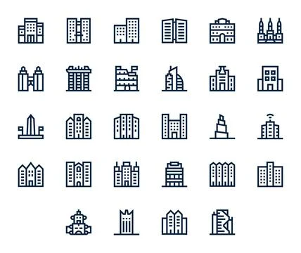 HighRise Complete Vector Package with 28 High Resolution Bold Line Detail E.. Stock Illustration