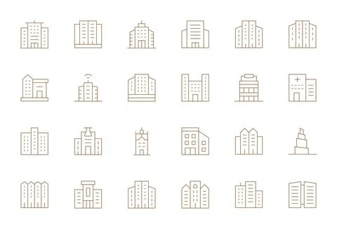 HighRise Essential Vector Set including 24 Editable Thin Line 128x128 Icons Ilustração Stock