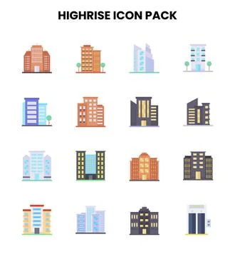 HighRise Flat Bundle Icons Pack Stock Illustration