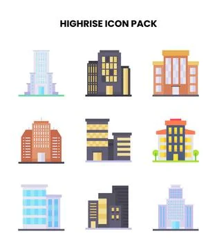 HighRise Flat Bundle Icons Pack Stock Illustration