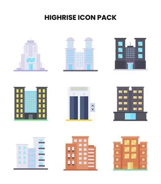 HighRise Flat Collection Icons Pack Stock Illustration