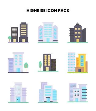 HighRise Flat Collection Icons Pack Ilustração Stock