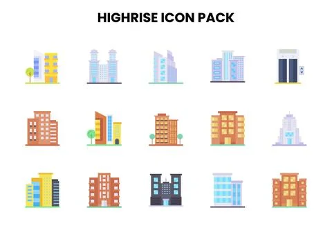 HighRise Flat Collection Icons Pack Stock Illustration