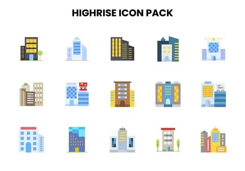 HighRise Flat Design Icons Pack Stock Illustration