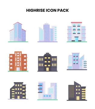 HighRise Flat Graphics Icons Pack Stock Illustration