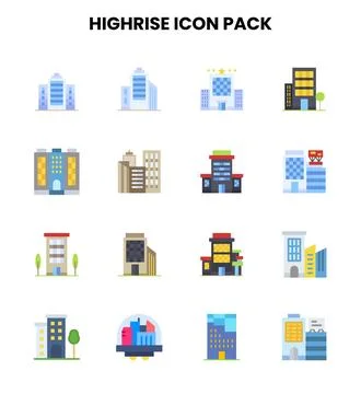HighRise Flat Graphics Icons Pack Stock Illustration