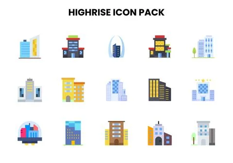 HighRise Flat Graphics Icons Pack Stock Illustration
