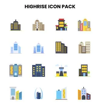 HighRise Flat Graphics Icons Pack Ilustração Stock