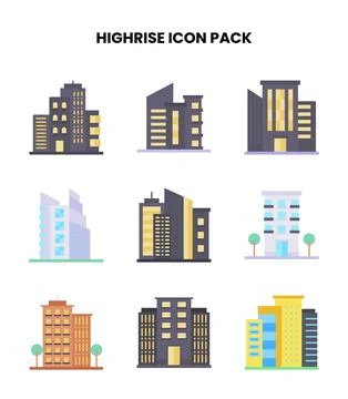 HighRise Flat Icons Pack Stock Illustration