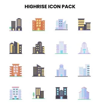 HighRise Flat Icons Pack Stock Illustration