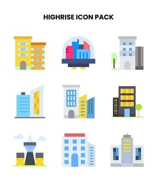 HighRise Flat Icons Pack Ilustração Stock