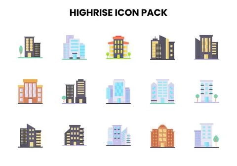 HighRise Flat Scalable Icons Pack Illustrazione stock