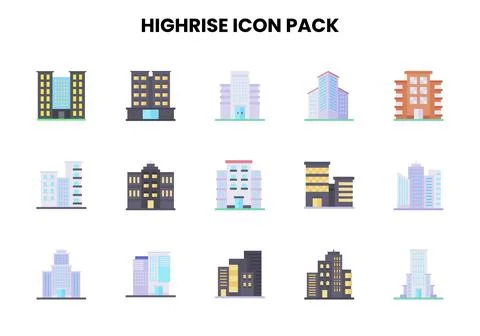 HighRise Flat Set Icons Pack Illustrazione stock
