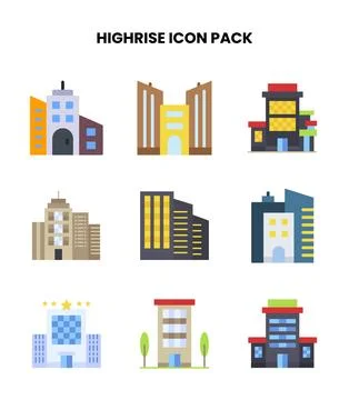 HighRise Flat Vector Icons Pack Stock Illustration