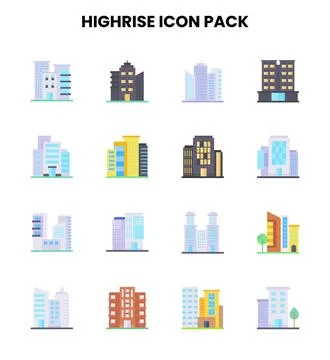 HighRise Flat Vector Icons Pack Ilustração Stock