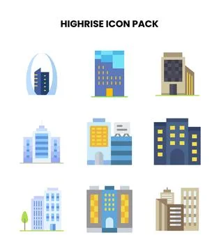HighRise Flat Vector Icons Pack Ilustração Stock