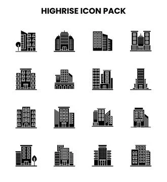 HighRise Glyph Bundle Icons Pack Stock Illustration
