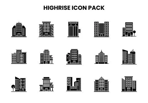 HighRise Glyph Bundle Icons Pack Stock Illustration