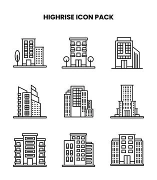 HighRise Line Graphics Icons Pack Stock Illustration