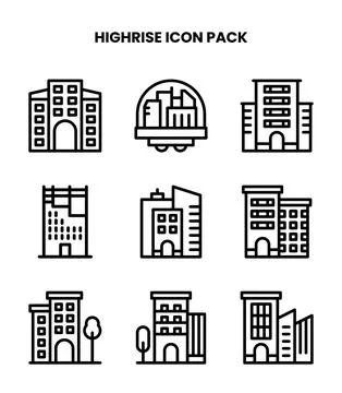 HighRise Line Vector Icons Pack Ilustração Stock