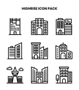 HighRise Line Vector Icons Pack Ilustración de archivo