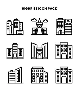 HighRise Line Vector Icons Pack Ilustração Stock